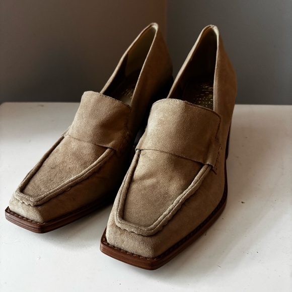 Vince Camuto Beige Suede Leather Loafers Block Heel size 6 - Picture 6 of 8